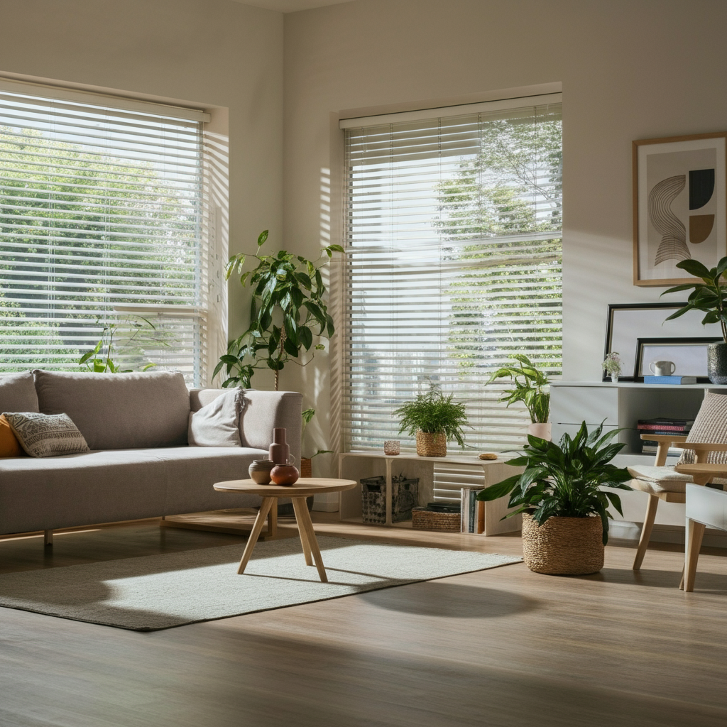 Living Room with blinds