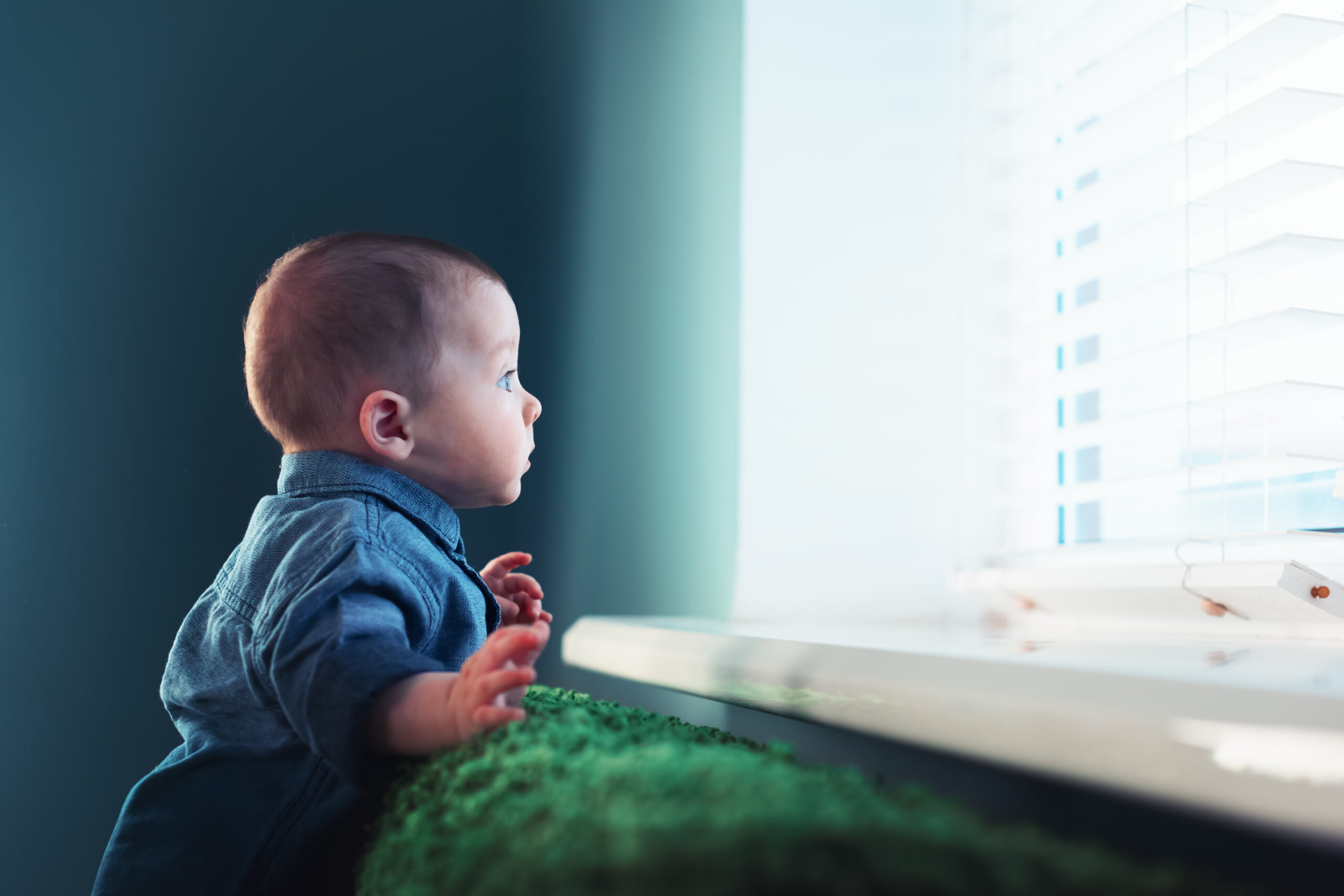 Home 7 baby in front of cordless blinds scaled